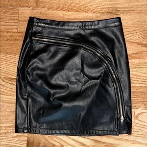 Black Leather Skirt with Zipper Detail